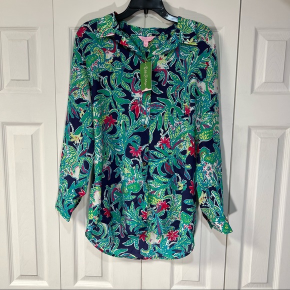New Lilly Pulitzer Isla top bright navy blouse - Picture 1 of 7